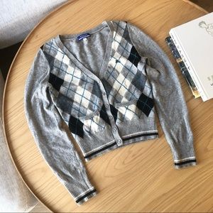 Burberry blue label argyle knit logo embroidered crop grey cardigan authentic